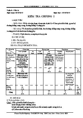 Kiểm tra chương I Hình học 7 (Tuần 8 - Tiết 16 )
